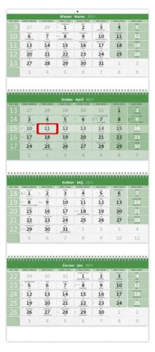 Čtyřměsíční nástěnný kalendář Helma 2023 - GREEN na recyklovaném papíře