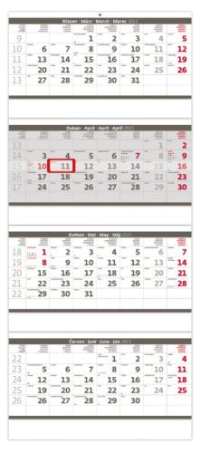 Čtyřměsíční nástěnný kalendář Helma 2023 - skládaný šedý